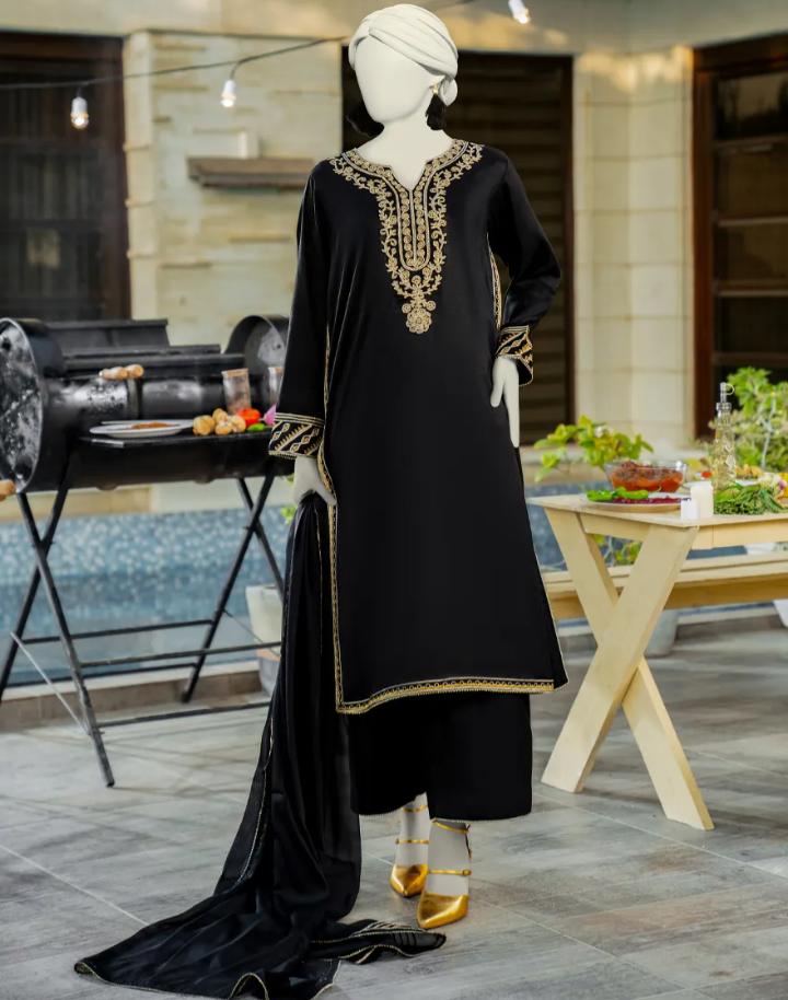 J. 3-Piece Embroidered Cotton Silk Luxury Suit - Black view 4