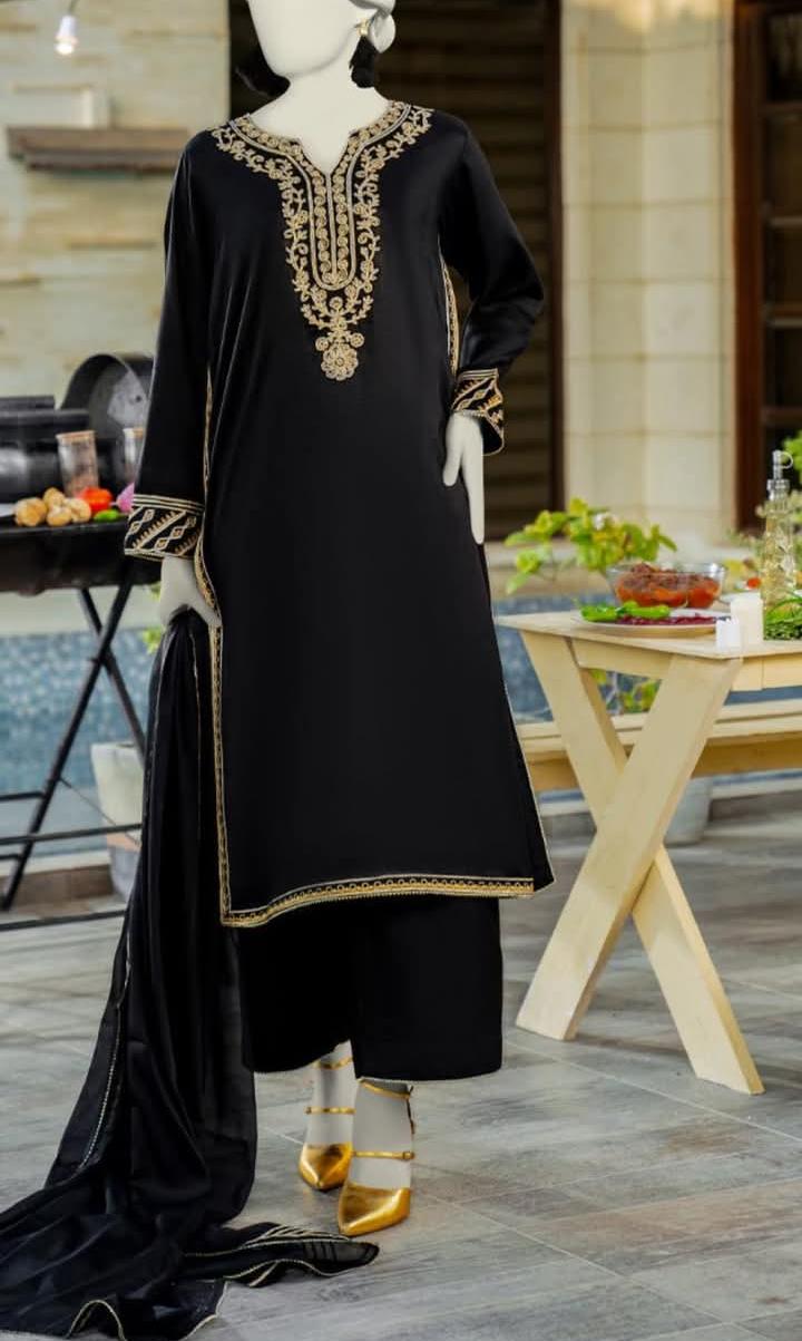 J. 3-Piece Embroidered Cotton Silk Luxury Suit - Black view 2