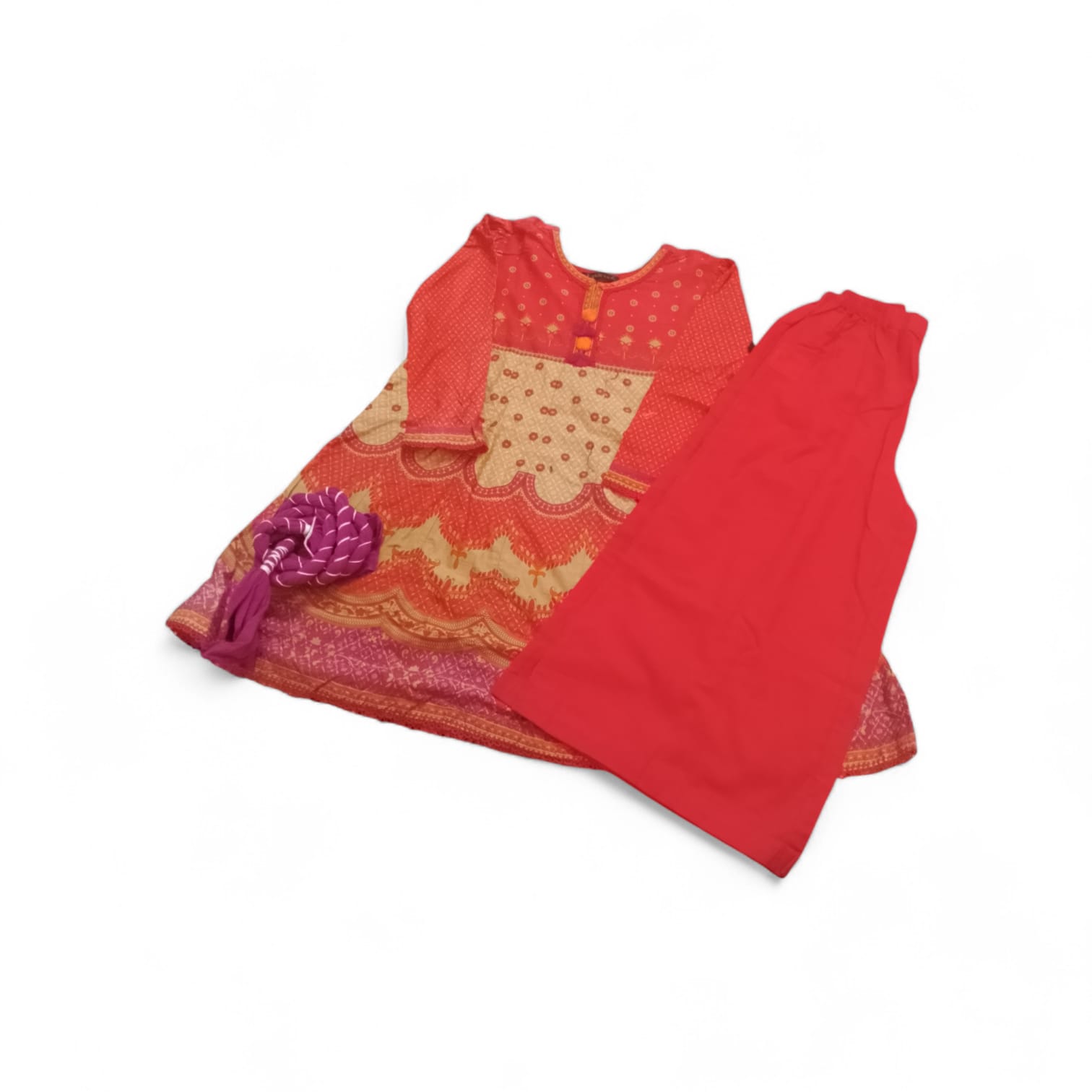 J. Kids 3-Piece Printed Lawn Dress - Rust Orange, Beige & Purple