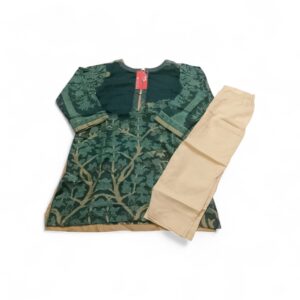 J. Kids Mix & Match 2-Piece Printed Lawn Dress (Shirt & Trouser) - Forest Green & Beige