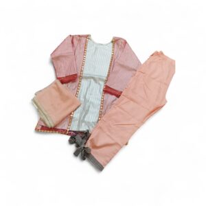 J. Kids Mix & Match 3-Piece Fancy Cotton Silk Dress (Shirt, Trouser, Dupatta) - Pastel Pink & Silver