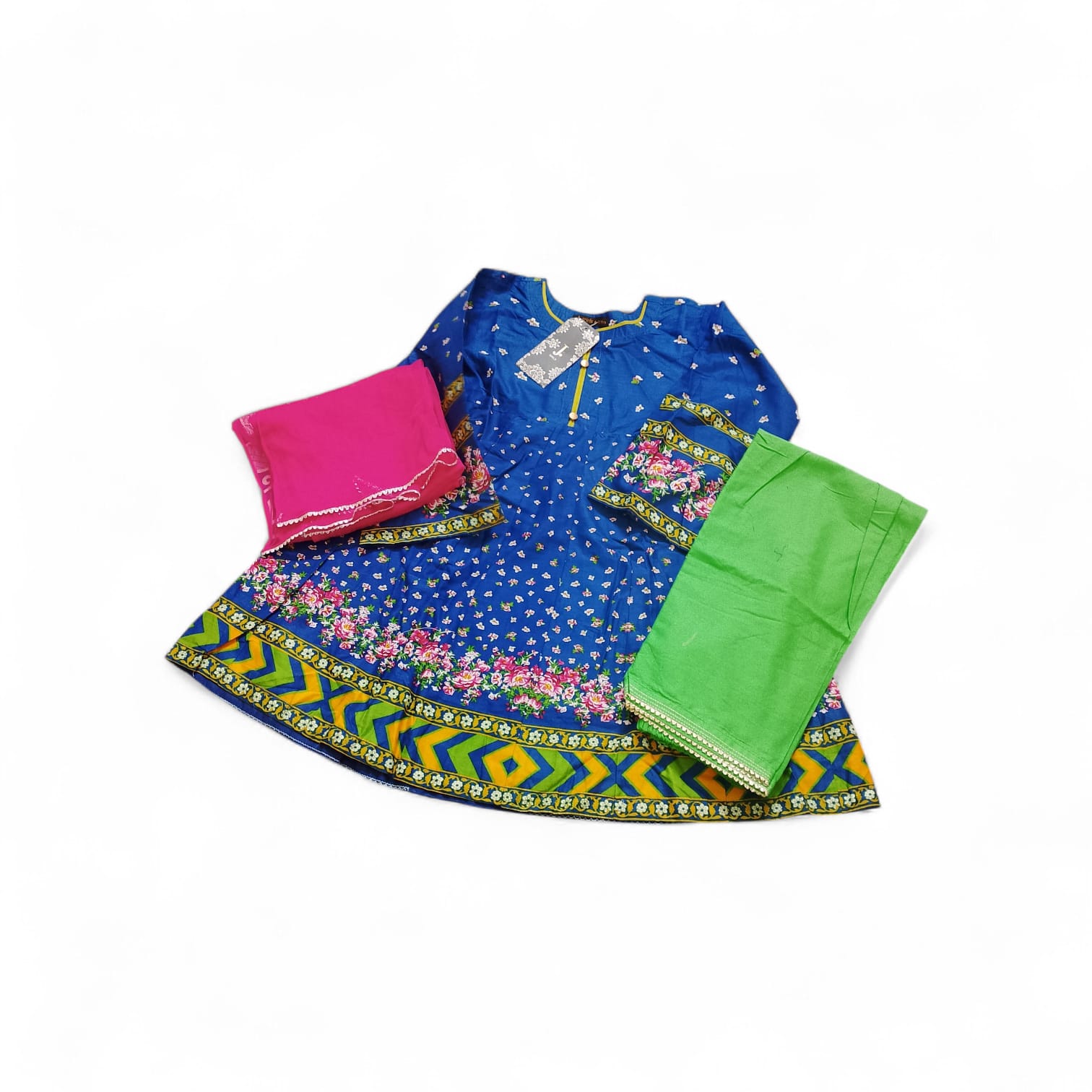 J. Kids Mix & Match 3-Piece Printed Lawn Dress - Royal Blue, Green &…