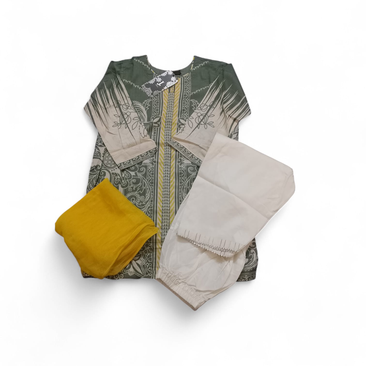 J. Kids Mix & Match 3-Piece Printed Lawn Dress - Sage Green & Mustard