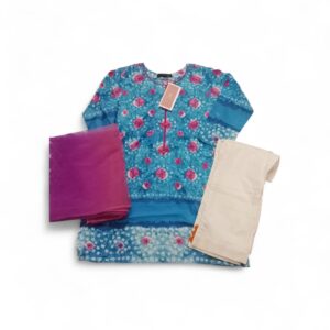 J. Kids Mix & Match 3-Piece Printed Lawn Dress (Shirt, Trouser, Dupatta) - Sky Blue & Magenta