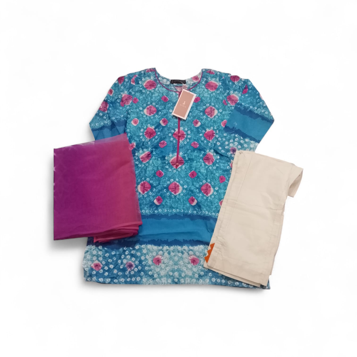 J. Kids Mix & Match 3-Piece Printed Lawn Dress - Sky Blue & Magenta