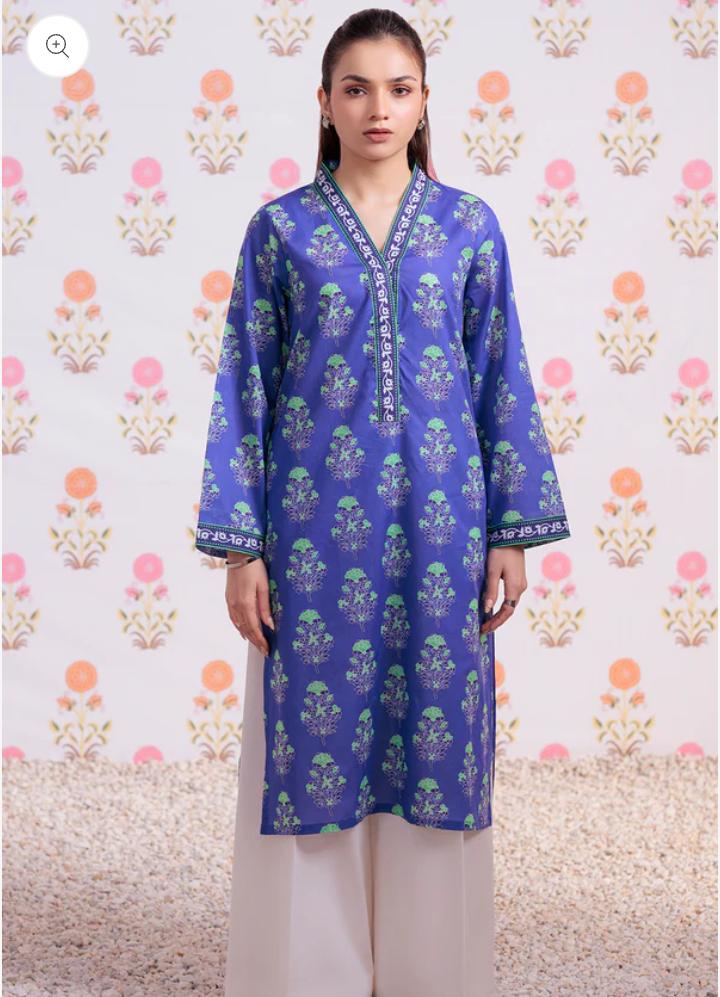 Zellbury 1-Piece Floral Printed Lawn Kurti - Royal Blue view 3