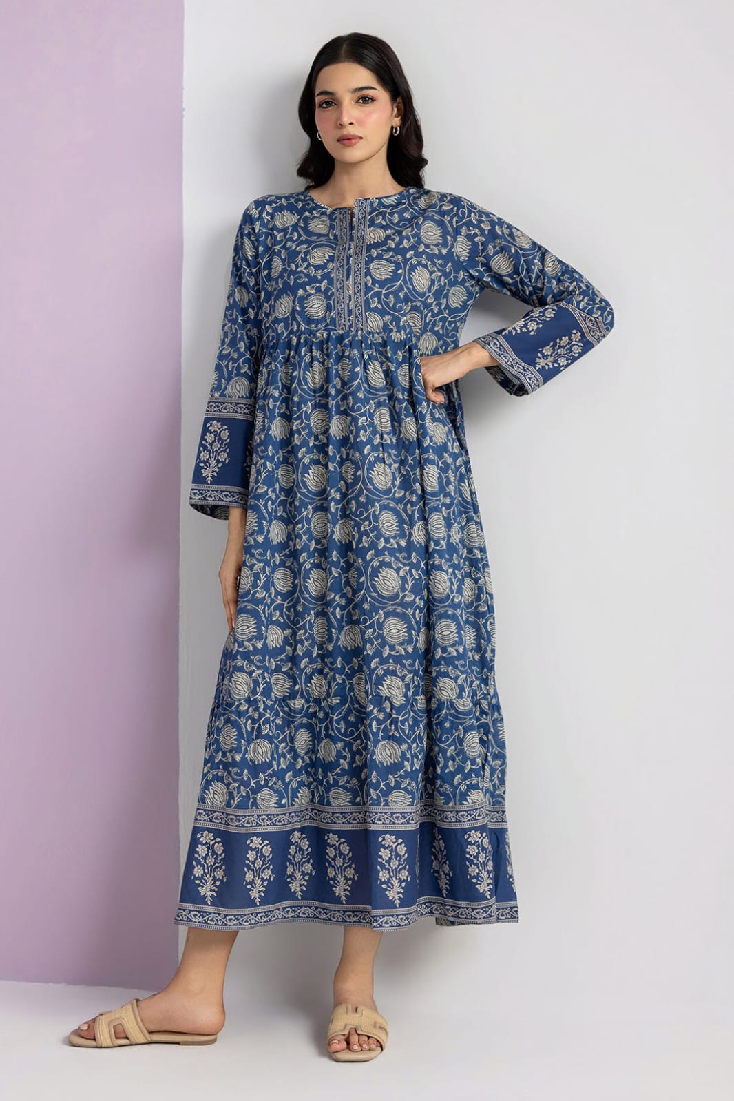 Zellbury 1-Piece Floral Printed Lawn Tunic - Blue view 3