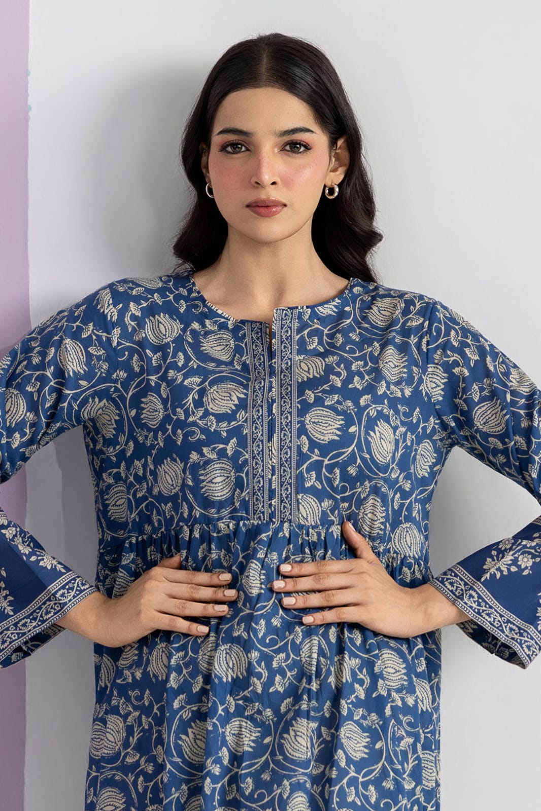 Zellbury 1-Piece Floral Printed Lawn Tunic - Blue