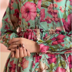 Zellbury 1-Piece Floral Printed Lawn Tunic Frock - Mint Green & Pink
