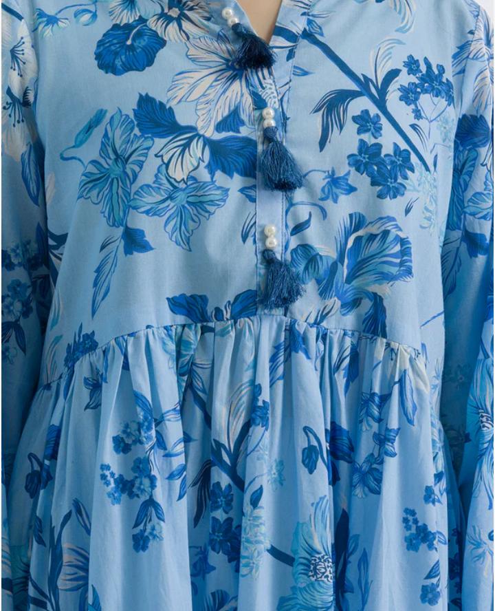 Zellbury 1-Piece Floral Printed Lawn Tunic Frock - Sky Blue view 3