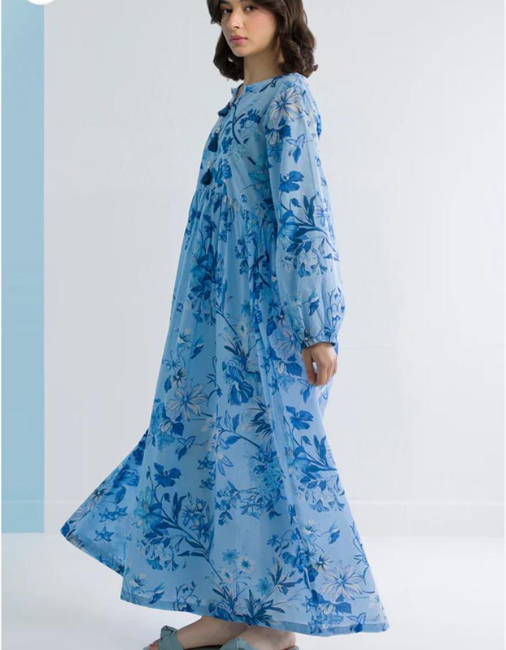 Zellbury 1-Piece Floral Printed Lawn Tunic Frock - Sky Blue view 2