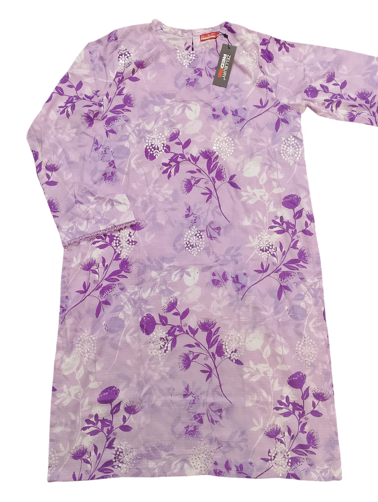Zellbury 1-Piece Floral Printed & Sequence Embroidered Lawn Kurti -…