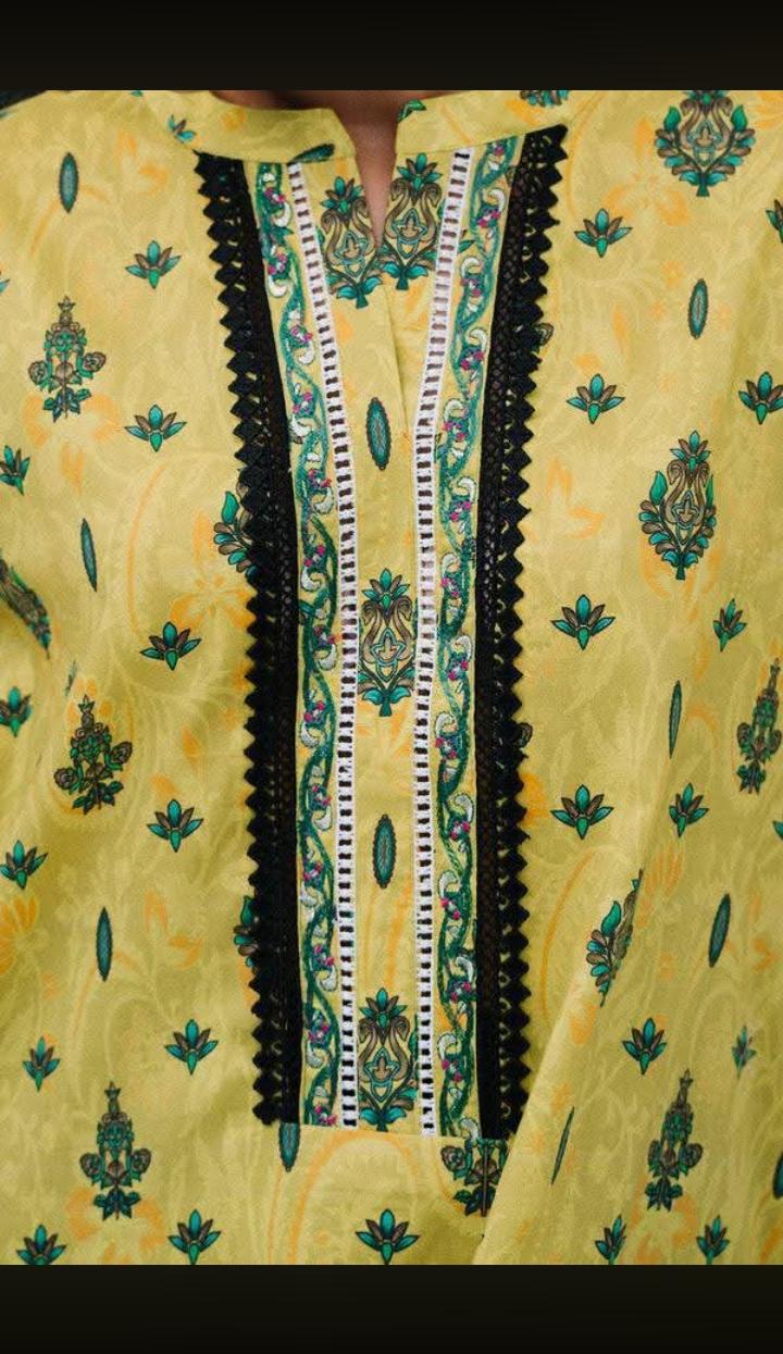 Zellbury 1-Piece Geometric Printed Lawn Kurti - Yellow view 3