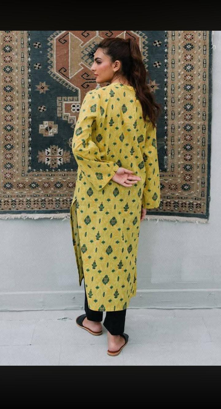 Zellbury 1-Piece Geometric Printed Lawn Kurti - Yellow view 2