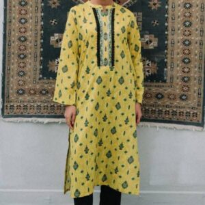 Zellbury 1-Piece Geometric Printed Lawn Kurti - Yellow