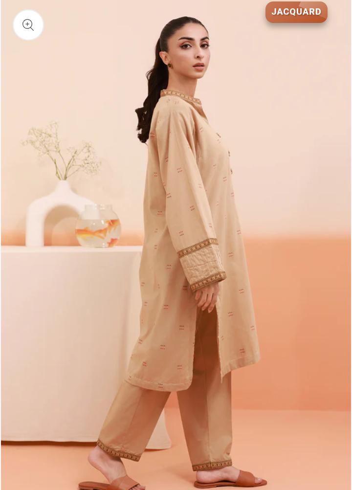 Zellbury 2-Piece Embroidered Lawn Jacquard Shirt & Trouser - Beige view 3