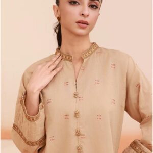 Zellbury 2-Piece Embroidered Lawn Jacquard Shirt & Trouser - Beige