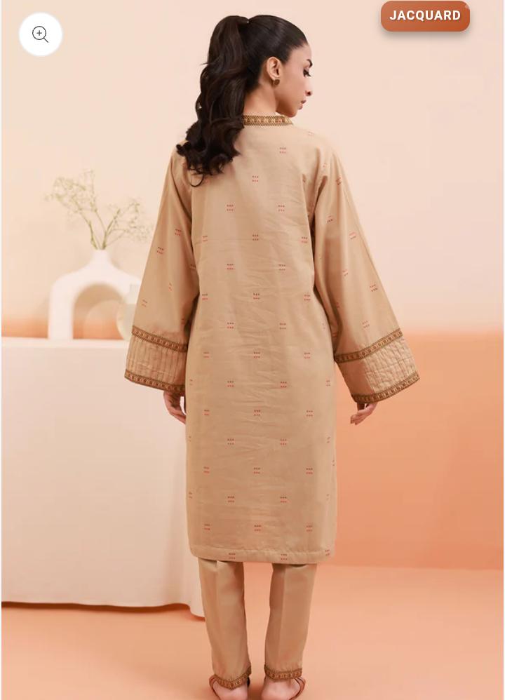 Zellbury 2-Piece Embroidered Lawn Jacquard Shirt & Trouser - Beige view 4