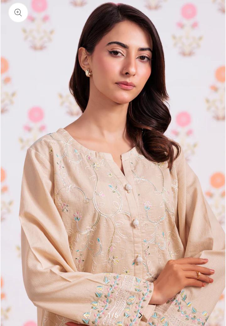 Embroidered lawn shirt and trouser in cream