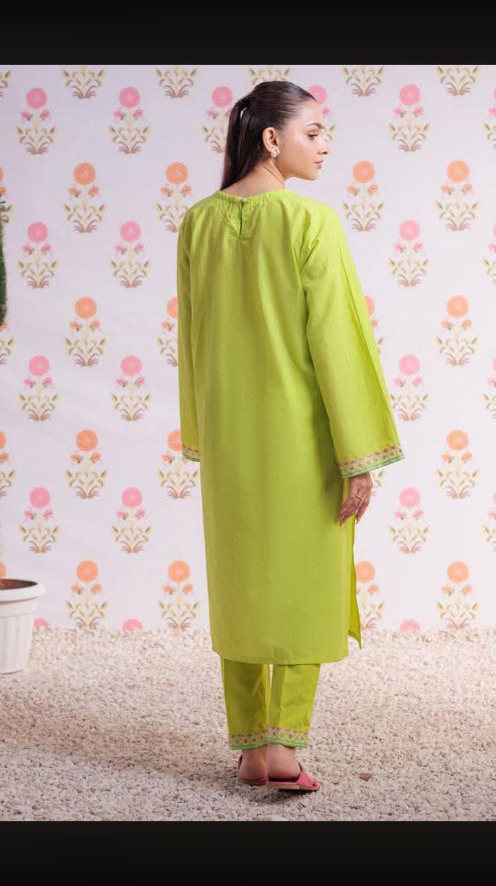 Zellbury 2-Piece Embroidered Lawn Shirt & Trouser - Lime Green view 4