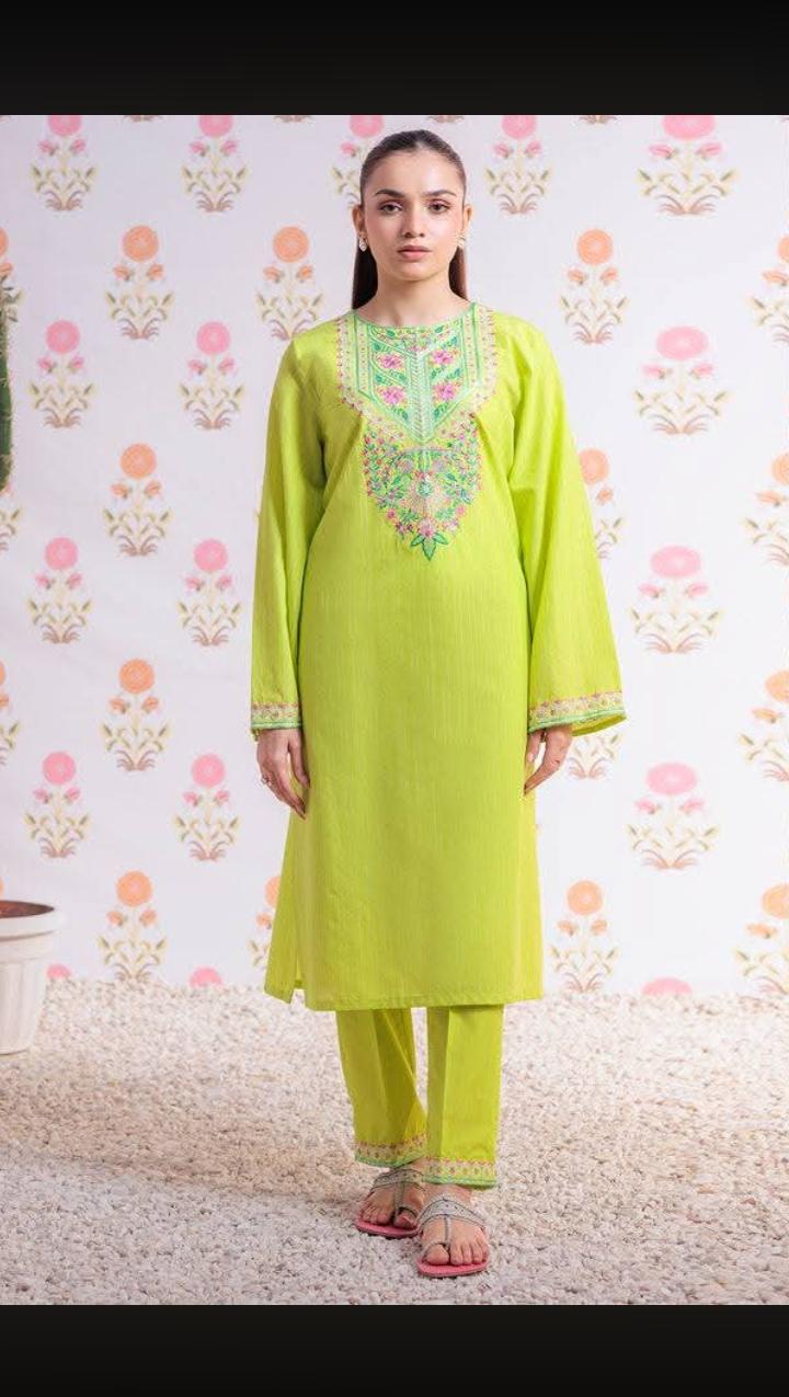Zellbury 2-Piece Embroidered Lawn Shirt & Trouser - Lime Green view 2