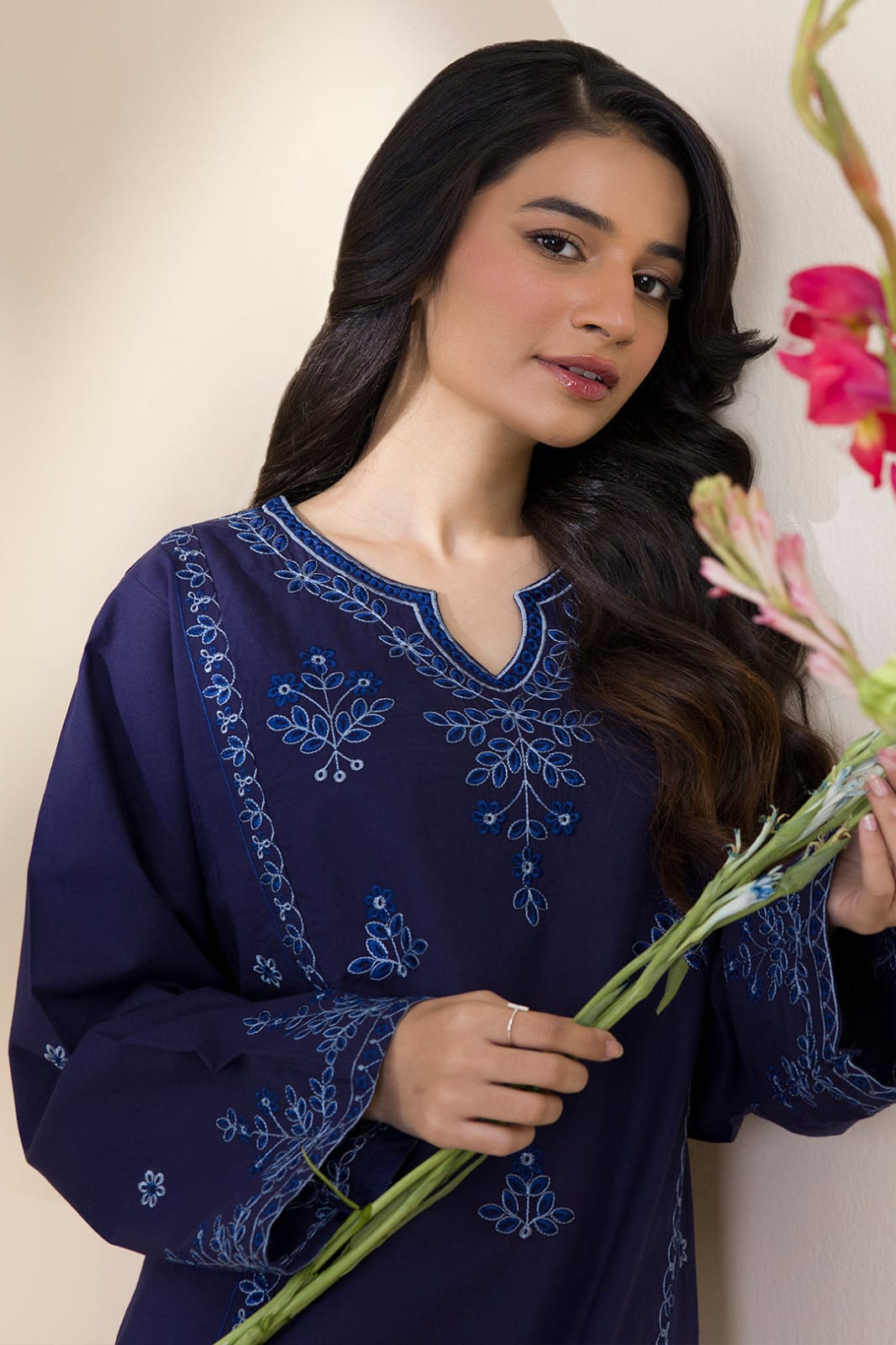 Zellbury 2-Piece Embroidered Lawn Shirt & Trouser - Navy Blue
