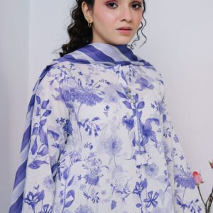 Zellbury 2-Piece Printed Lawn Shirt & Dupatta - Blue & White