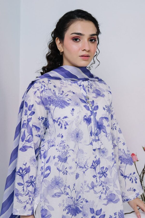 Zellbury 2-Piece Printed Lawn Shirt & Dupatta - Blue & White