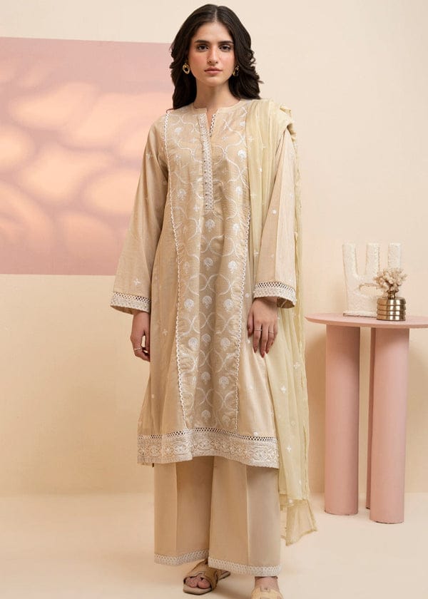 Zellbury 3-Piece Embroidered Lawn Dress - Beige view 3