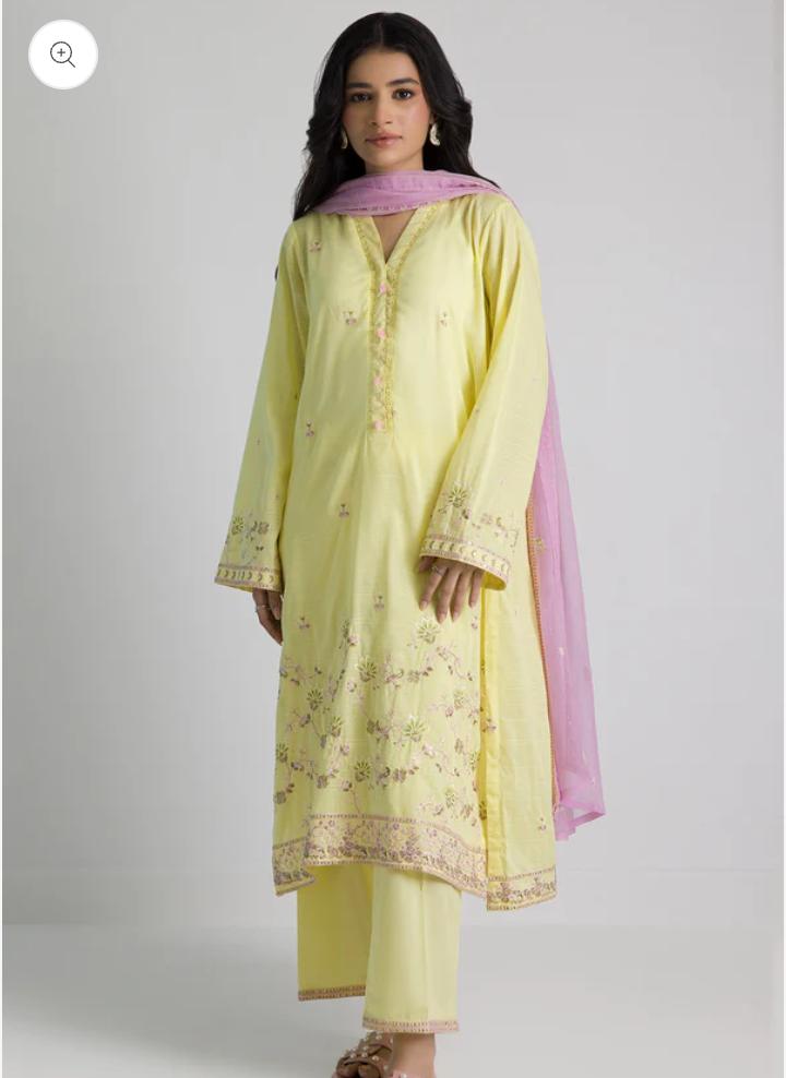 Zellbury 3-Piece Embroidered Lawn Dress - Yellow & Pink view 4