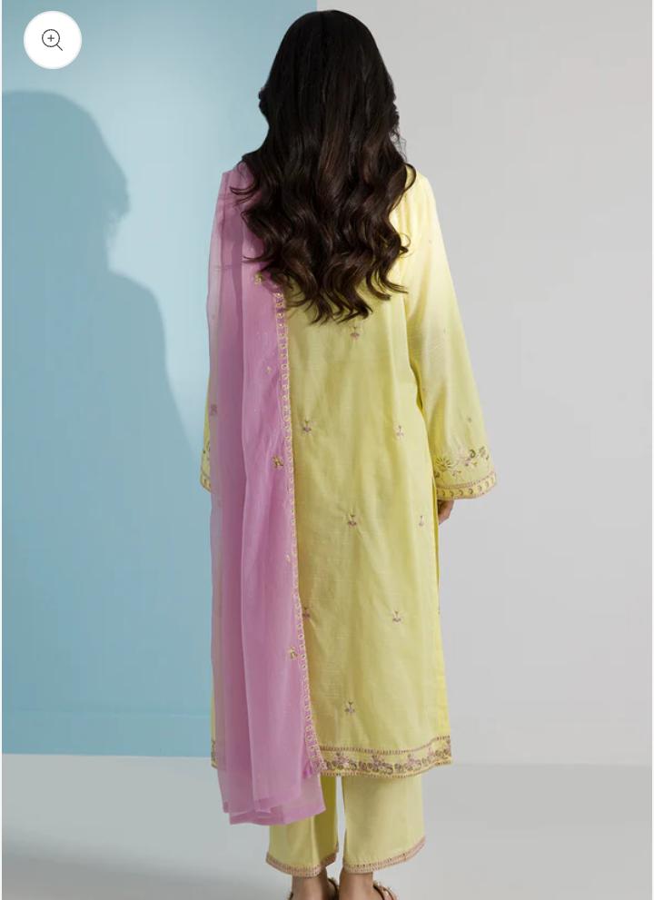 Zellbury 3-Piece Embroidered Lawn Dress - Yellow & Pink view 2