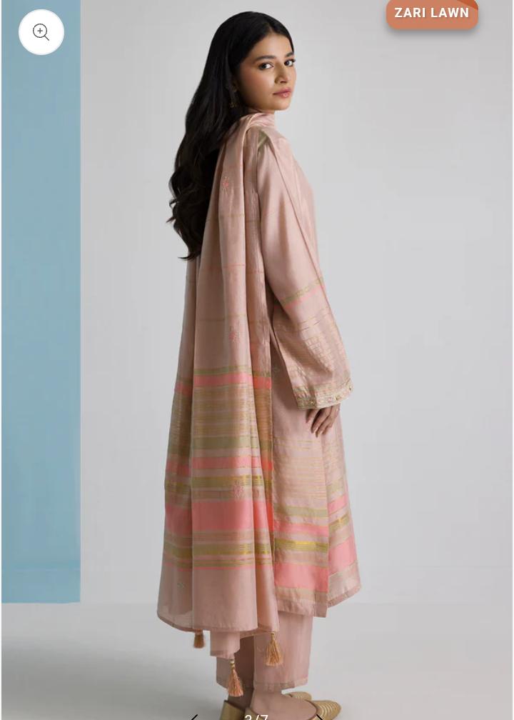 Zellbury 3-Piece Embroidered Zari Lawn Dress - Peach - Image 3