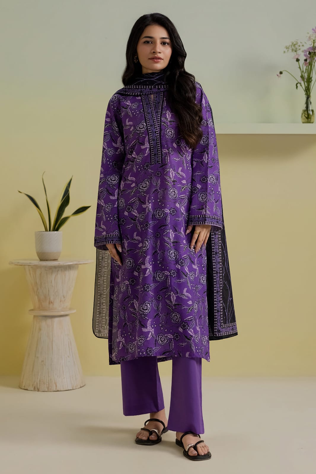 Purple printed lawn dress on Instagram
