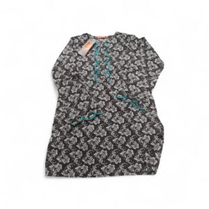 Zellbury Kids 1-Piece Printed Lawn Kurti - Charcoal Grey & Turquoise