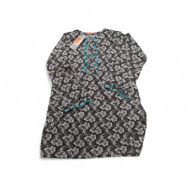 Zellbury Kids 1-Piece Printed Lawn Kurti - Charcoal Grey & Turquoise