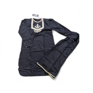 Zellbury Kids 2-Piece Embroidered Lawn Dress (Shirt & Trouser) - Jet Black & Cream