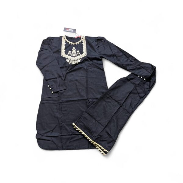 Zellbury Kids 2-Piece Embroidered Lawn Dress (Shirt & Trouser) - Jet Black & Cream