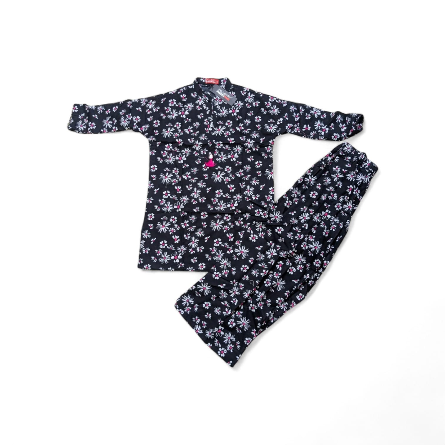 Zellbury Kids 2-Piece Printed Lawn Dress - Monochrome Black & White…