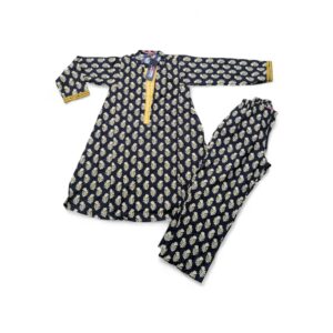Zellbury Kids 2-Piece Printed Lawn Dress (Shirt & Trouser) - Navy Blue & Yellow